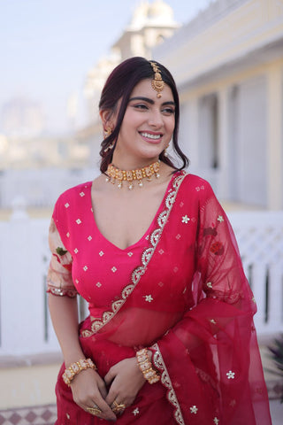 Pink Silk Meena Weaving Lehenga ClothsVilla