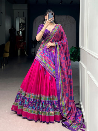 Pink Silk Printed Lehenga Set ClothsVilla