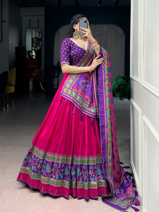 Pink Silk Printed Lehenga Set ClothsVilla