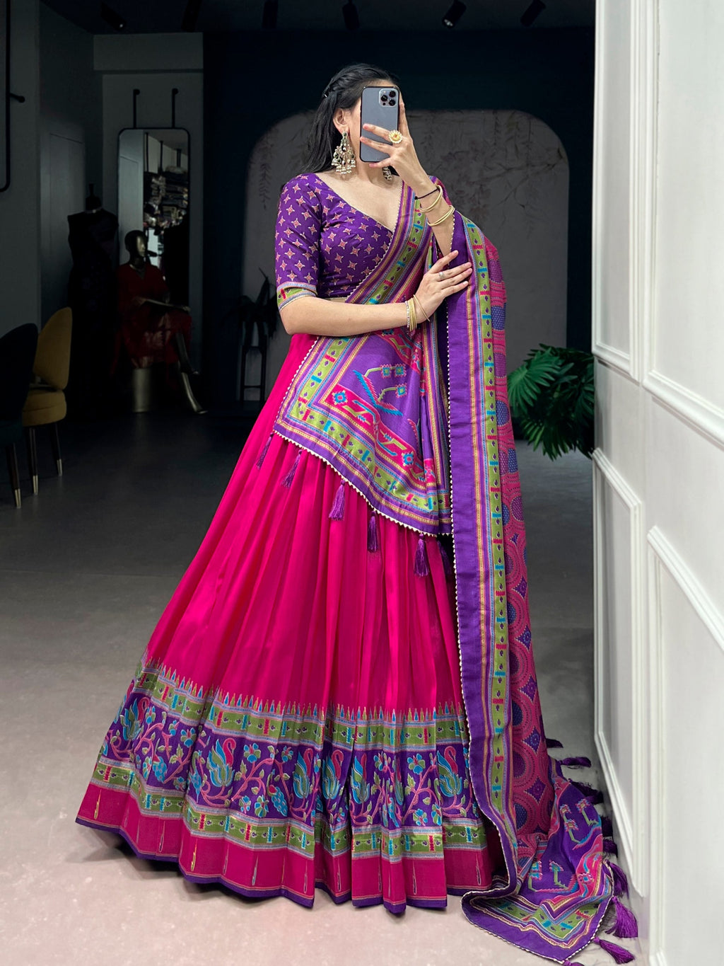 Pink Silk Printed Lehenga Set ClothsVilla