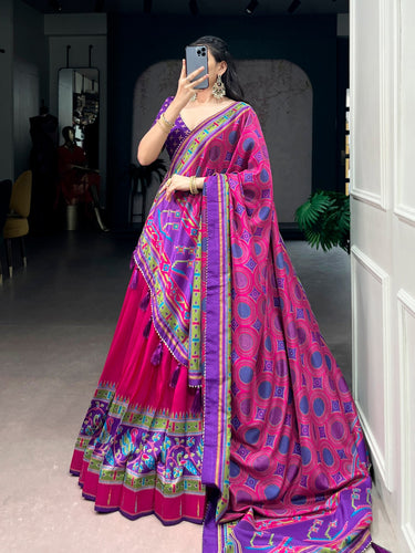 Pink Silk Printed Lehenga Set ClothsVilla