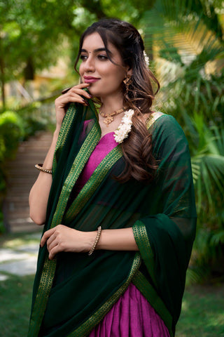 Pink South Style Poly Cotton Half Saree – A Timeless Blend of Tradition & Elegance