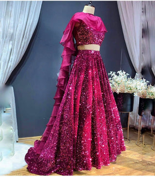 Pink Sparkle & Shine – Velvet Sequin Lehenga Set ClothsVilla