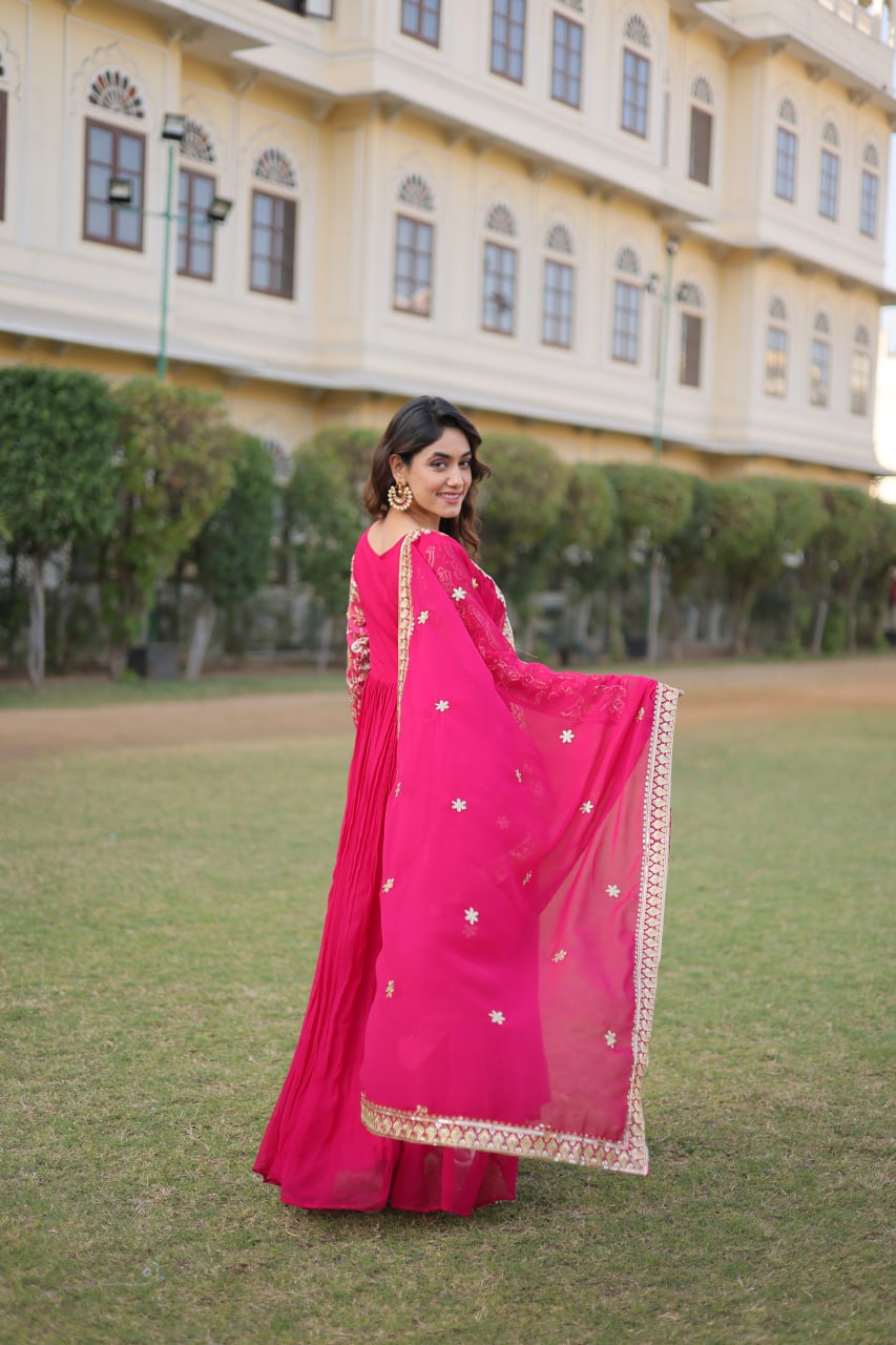 Pink Stunning Faux Georgette Gown Dupatta Collection in Vibrant Colors ClothsVilla