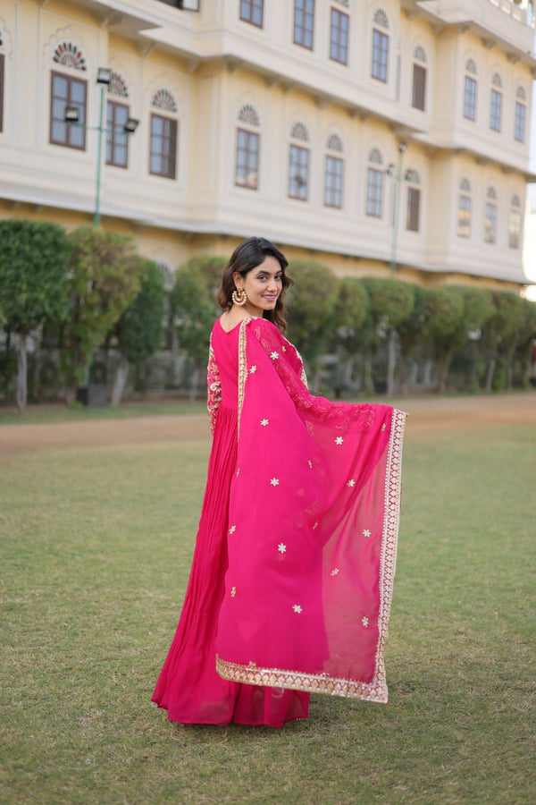 Pink Stunning Faux Georgette Gown Dupatta Collection in Vibrant Colors ClothsVilla