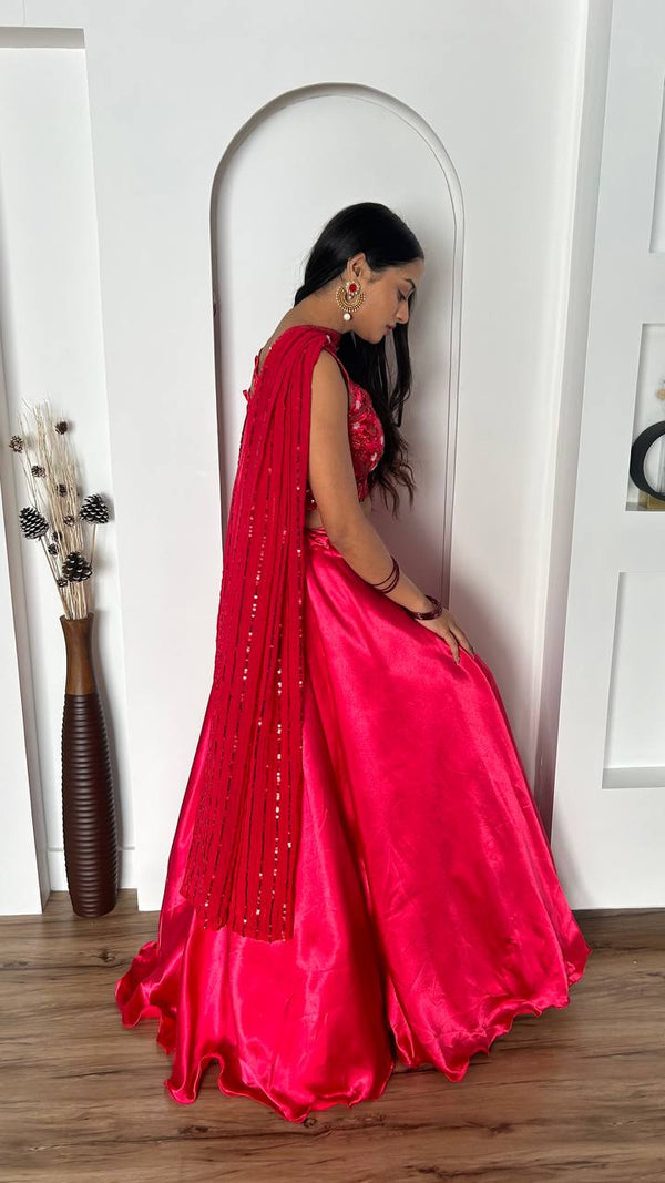 Pink Stunning Japan Satin Silk Lehenga Set with Sequins & Thread Work ClothsVilla