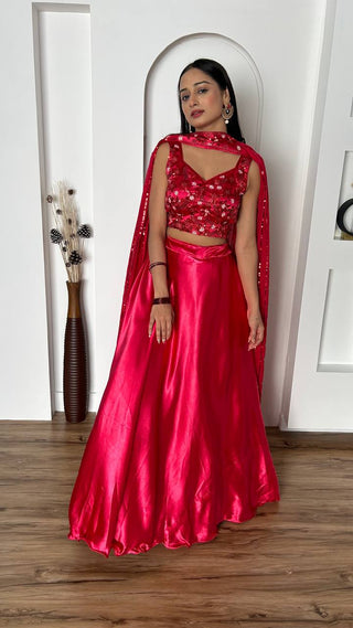 Pink Stunning Japan Satin Silk Lehenga Set with Sequins & Thread Work ClothsVilla