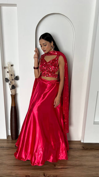 Pink Stunning Japan Satin Silk Lehenga Set with Sequins & Thread Work ClothsVilla