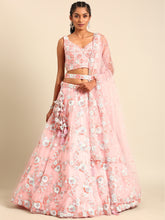 Load image into Gallery viewer, Pink Stunning Semi-Stitched Lehenga Choli Set with Zari, Sequins &amp; Moti Embroidered Net ClothsVilla