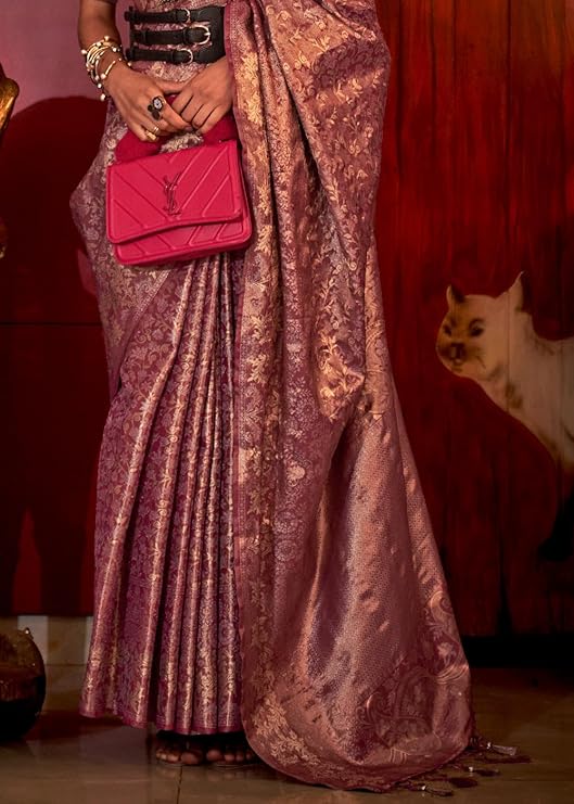 Pink Stylish Party Wear Saree with Unstitched Blouse Piece ClothsVilla