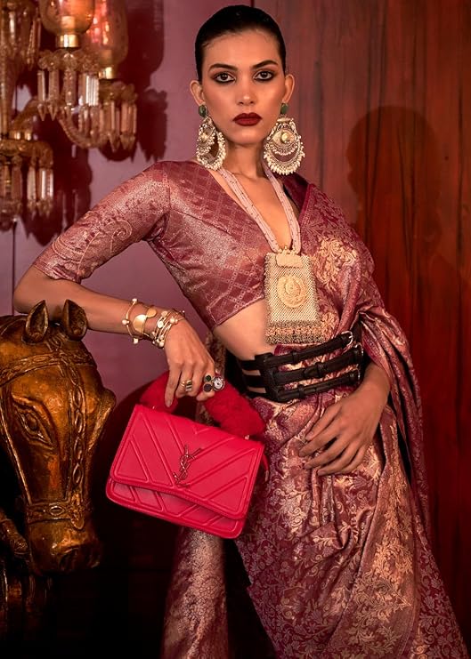 Pink Stylish Party Wear Saree with Unstitched Blouse Piece Secondary image