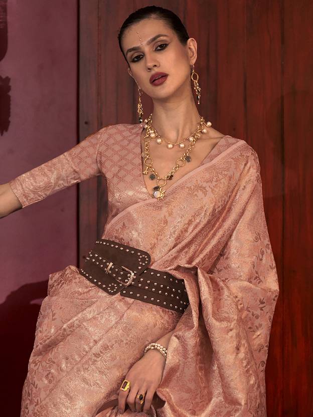 Pink Stylish Party Wear Saree with Unstitched Blouse Piece Secondary image