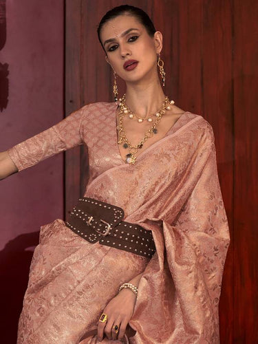 Pink Stylish Party Wear Saree with Unstitched Blouse Piece ClothsVilla
