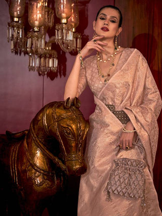 Pink Stylish Party Wear Saree with Unstitched Blouse Piece ClothsVilla