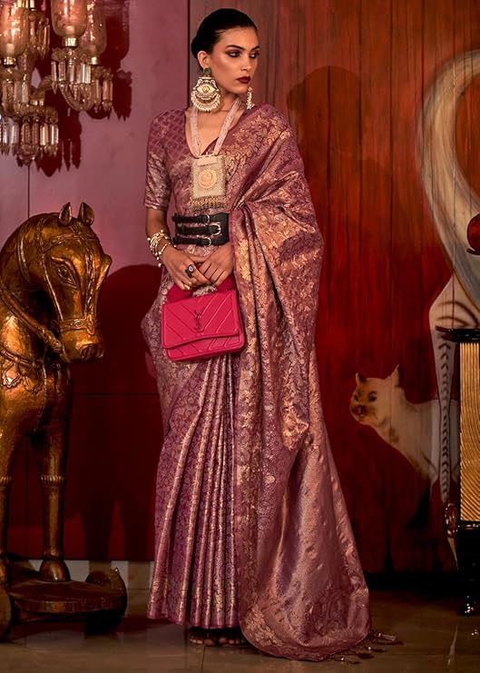 Pink Stylish Party Wear Saree with Unstitched Blouse Piece ClothsVilla