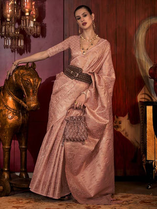 Pink Stylish Party Wear Saree with Unstitched Blouse Piece ClothsVilla