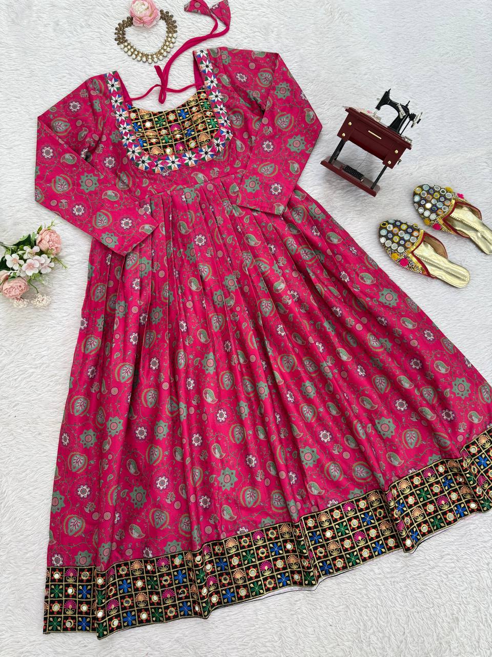 Pink Stylish Reyon Embroidered & Digital Print Top with Mirror & Sequin Work ClothsVilla