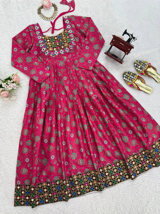 Pink Stylish Reyon Embroidered & Digital Print Top with Mirror & Sequin Work ClothsVilla