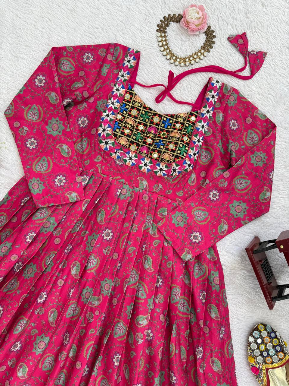 Pink Stylish Reyon Embroidered & Digital Print Top with Mirror & Sequin Work ClothsVilla