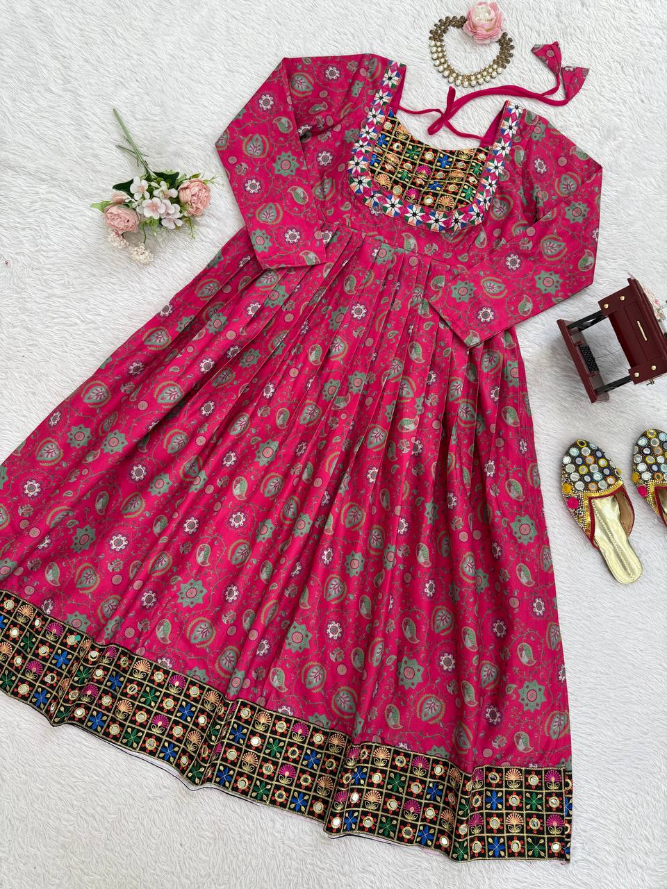 Pink Stylish Reyon Embroidered & Digital Print Top with Mirror & Sequin Work ClothsVilla
