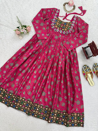 Pink Stylish Reyon Embroidered & Digital Print Top with Mirror & Sequin Work ClothsVilla