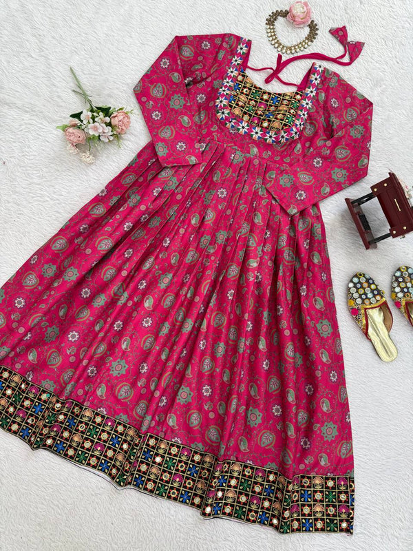 Pink Stylish Reyon Embroidered & Digital Print Top with Mirror & Sequin Work ClothsVilla