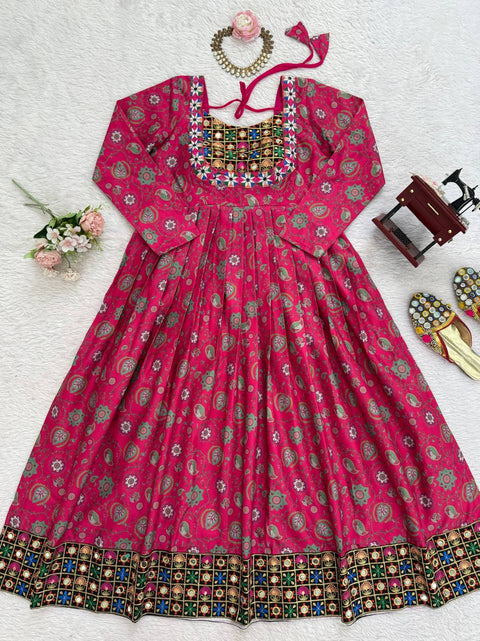 Pink Stylish Reyon Embroidered & Digital Print Top with Mirror & Sequin Work ClothsVilla Main image