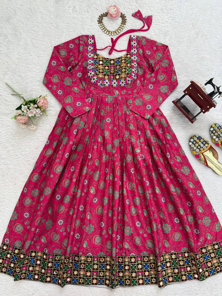 Pink Stylish Reyon Embroidered & Digital Print Top with Mirror & Sequin Work ClothsVilla