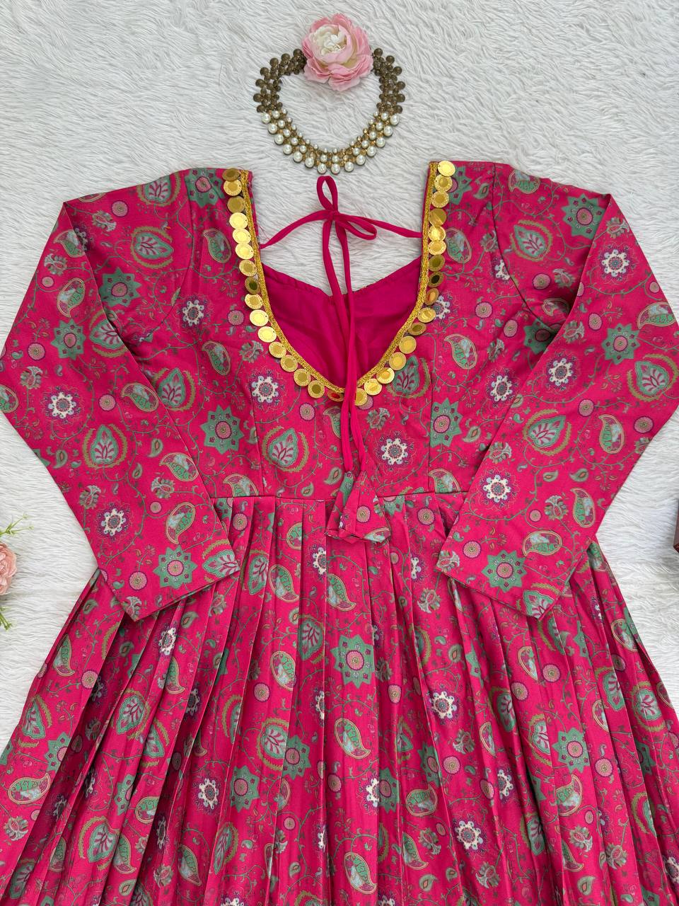 Pink Stylish Reyon Embroidered & Digital Print Top with Mirror & Sequin Work ClothsVilla