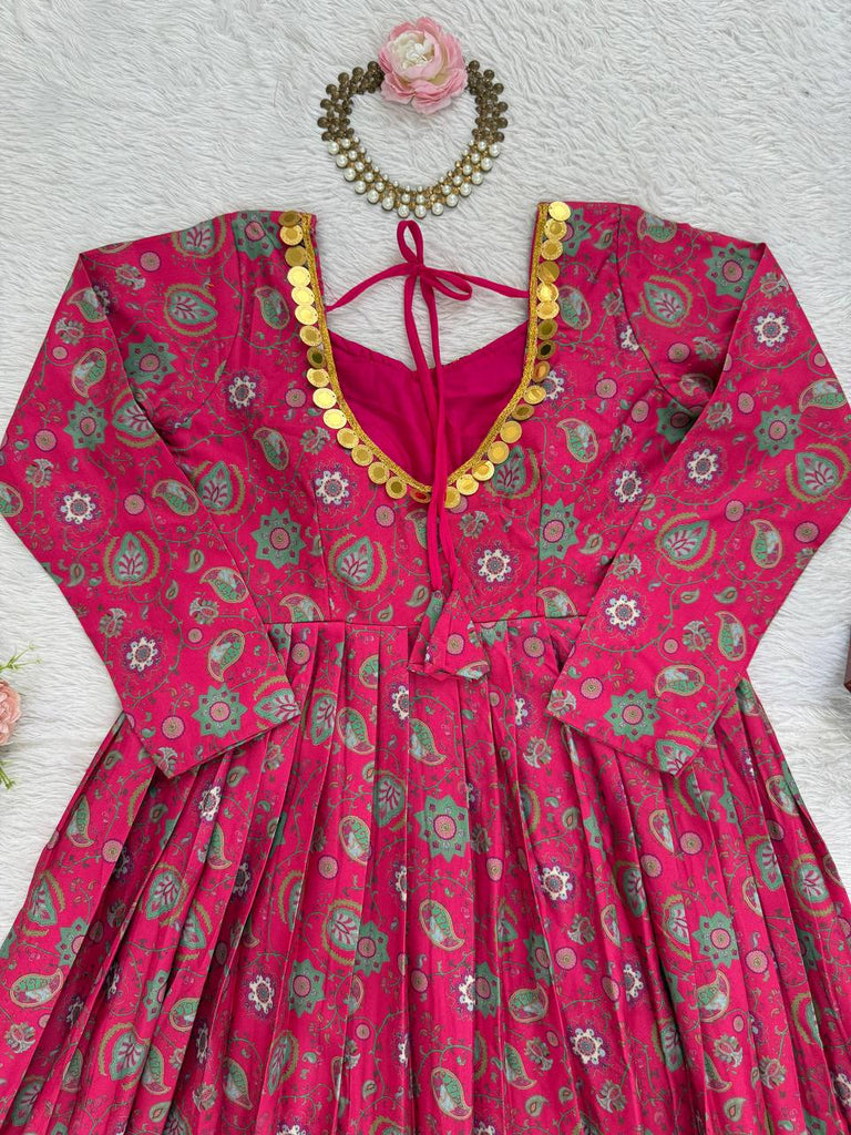 Pink Stylish Reyon Embroidered & Digital Print Top with Mirror & Sequin Work ClothsVilla