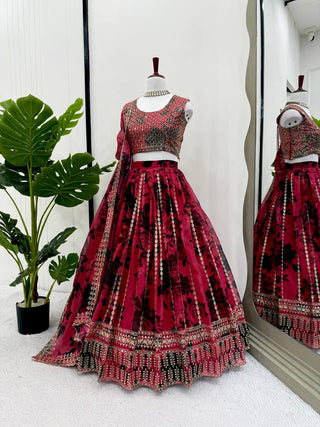 Pink Tabby Organza Thread & Sequin Embroidered Lehenga Choli Set with Dupatta ClothsVilla