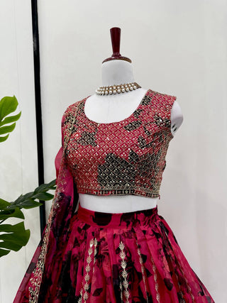 Pink Tabby Organza Thread & Sequin Embroidered Lehenga Choli Set with Dupatta ClothsVilla