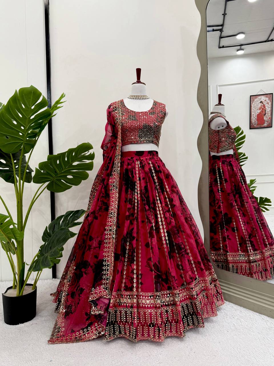 Pink Tabby Organza Thread & Sequin Embroidered Lehenga Choli Set with Dupatta ClothsVilla