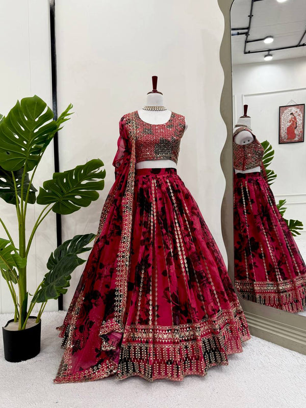 Pink Tabby Organza Thread & Sequin Embroidered Lehenga Choli Set with Dupatta ClothsVilla
