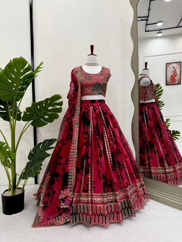 Pink Tabby Organza Thread & Sequin Embroidered Lehenga Choli Set with Dupatta ClothsVilla