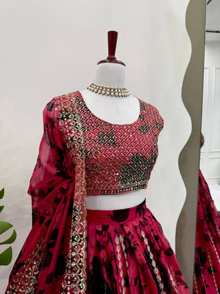 Pink Tabby Organza Thread & Sequin Embroidered Lehenga Choli Set with Dupatta ClothsVilla