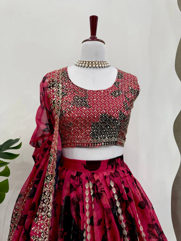 Pink Tabby Organza Thread & Sequin Embroidered Lehenga Choli Set with Dupatta ClothsVilla