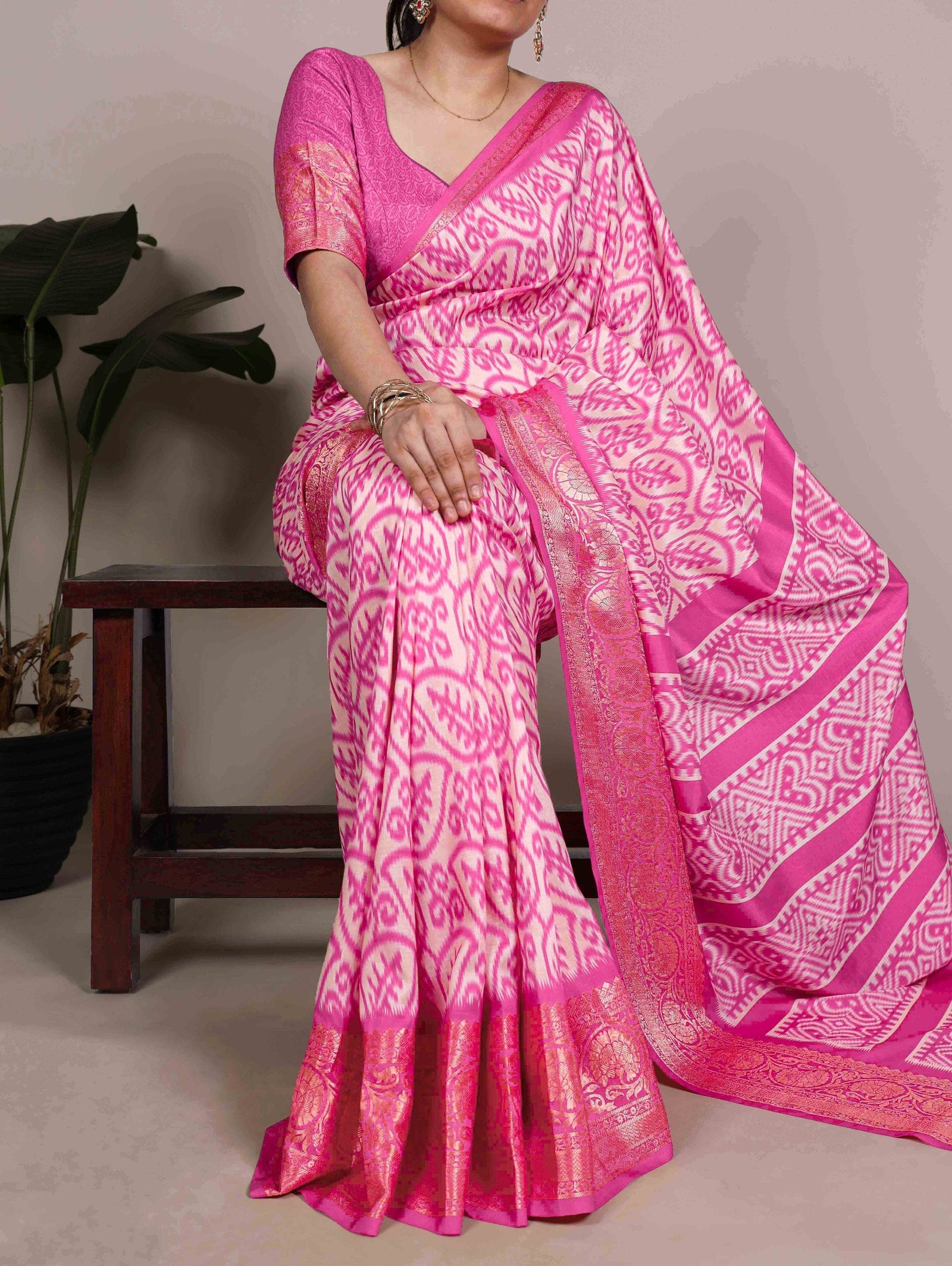 Pink Tasar Silk Printed Saree ClothsVilla