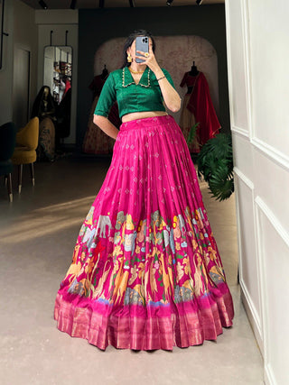 Pink Timeless Elegance Dola Silk Kalamkari Lehenga Set