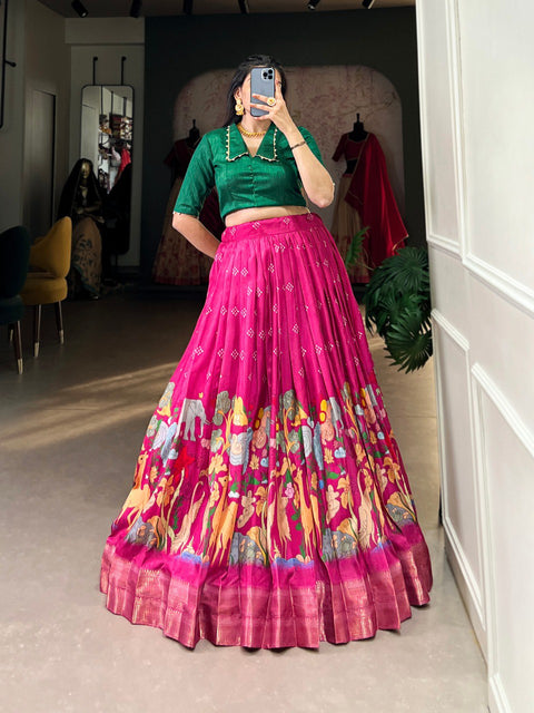 Pink Timeless Elegance Dola Silk Kalamkari Lehenga Set Main image