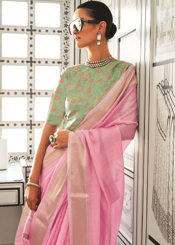 Pink Timeless Elegance Moss Chiffon Silk Saree – Grand & Bestselling Design ClothsVilla