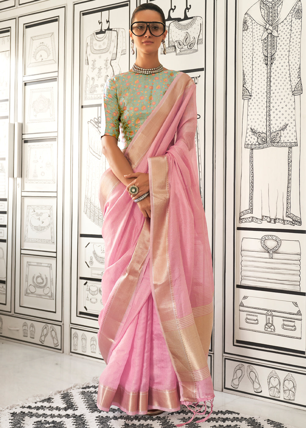 Pink Timeless Elegance Moss Chiffon Silk Saree – Grand & Bestselling Design ClothsVilla