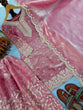 Load image into Gallery viewer, Pink Tissue Silk Embroidered Plazzo Set with Heavy 3mm Sequins, Coding Dori &amp; Moti Hand Work – Fancy Sleeves, Full Stitched ClothsVilla