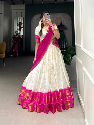 Pink Tradition Kalyani Cotton Lehenga Choli with Zari Weaving & Flowing Georgette Dupatta