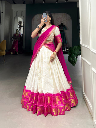 Pink Tradition Kalyani Cotton Lehenga Choli with Zari Weaving & Flowing Georgette Dupatta