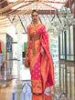 Load image into Gallery viewer, Pink Traditional Banarasi Silk Blend Saree with Unstitched Blouse Piece ClothsVilla