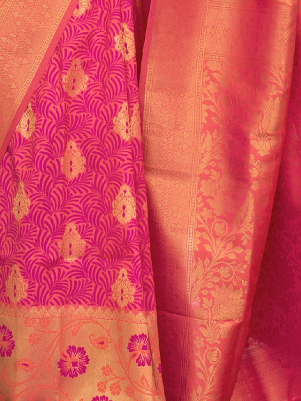 Pink Traditional Banarasi Silk Blend Saree with Unstitched Blouse Piece ClothsVilla