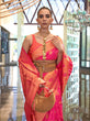 Load image into Gallery viewer, Pink Traditional Banarasi Silk Blend Saree with Unstitched Blouse Piece ClothsVilla