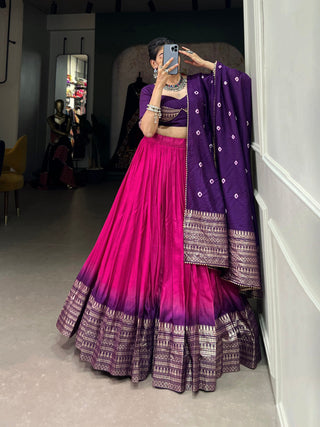 Pink Traditional Chanderi Zari Weaving Lehenga Set with Bandhej Dupatta ClothsVilla
