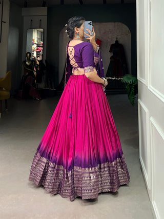 Pink Traditional Chanderi Zari Weaving Lehenga Set with Bandhej Dupatta ClothsVilla